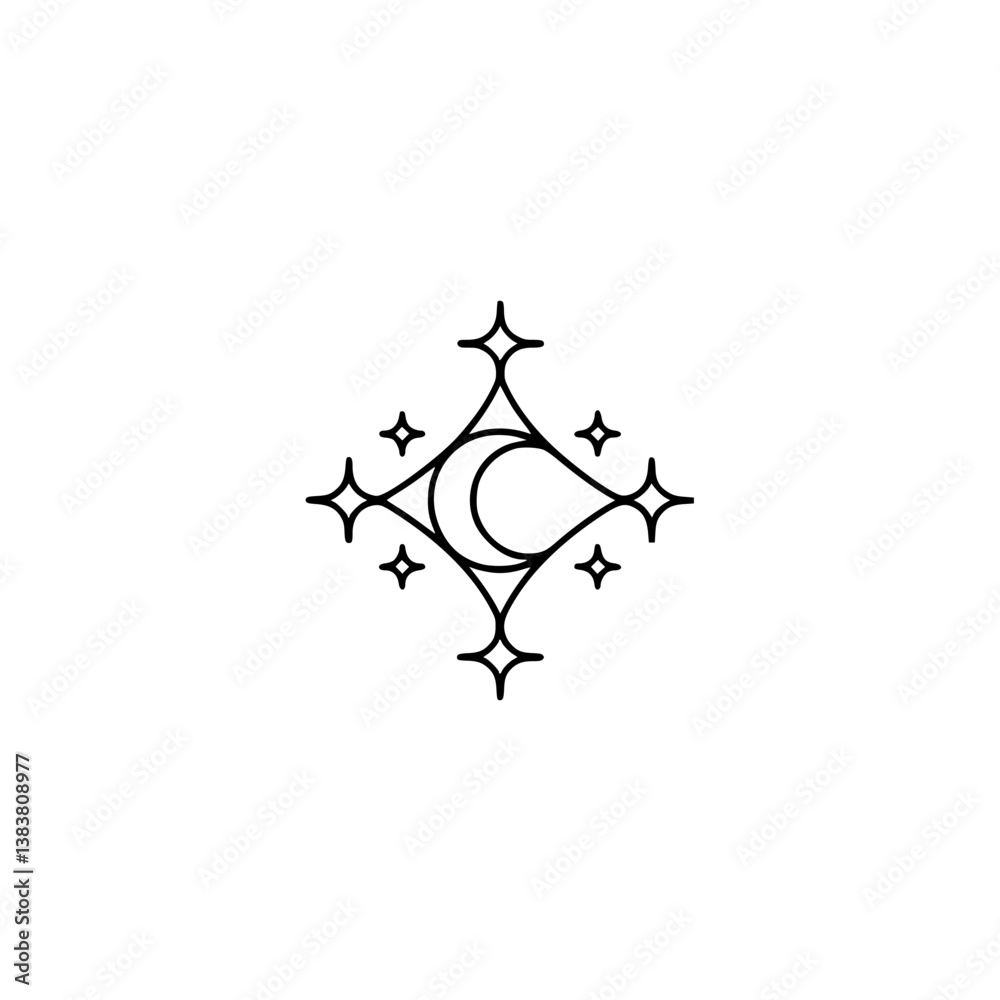 Obraz premium Minimalist Crescent Moon & Stars Geometric Logo Design