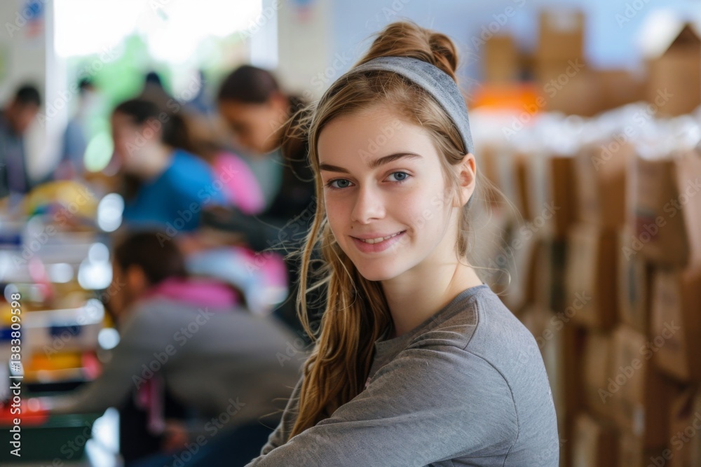 Fototapeta premium Young Caucasian female volunteer at community center