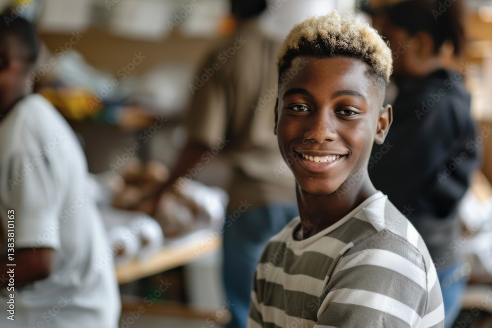 Fototapeta premium Young african american male volunteer at community center