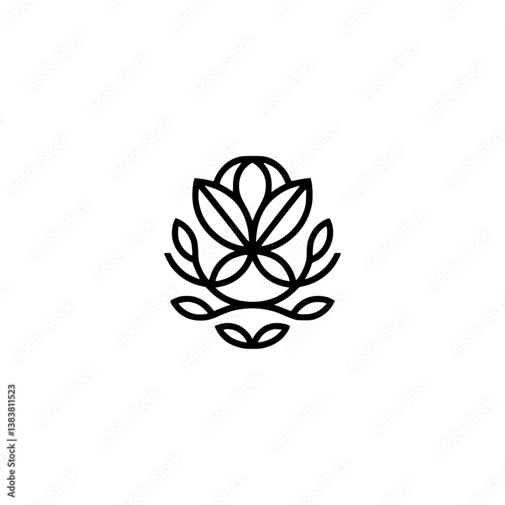 Fototapeta premium Minimalist Lotus Logo Design, Black & White, Elegant & Modern