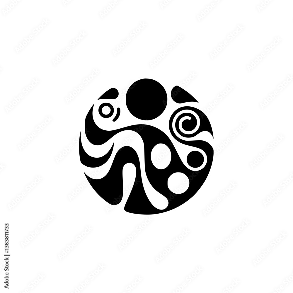 Obraz premium Abstract Organic Circle: Black and White Illustration, Minimalist Design