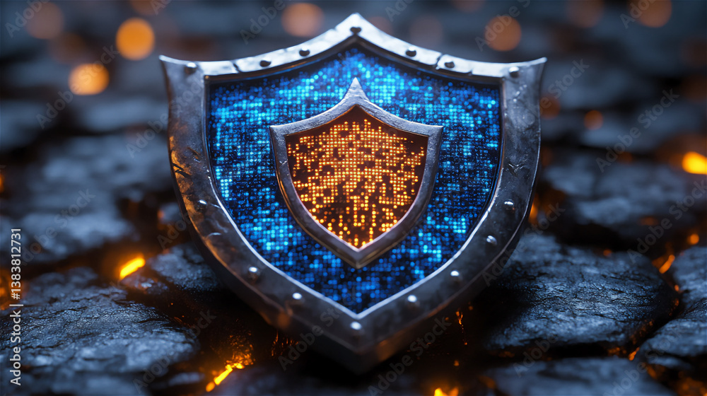 Fototapeta premium Futuristic Cyber Security Shield Protection Digital Technology 13