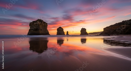 Sunset's Embrace: Coastal Reflections AI Generated