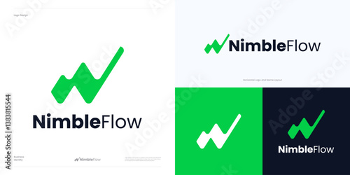 Creative letter N or W growing chart logo icon design vector element editable, Simple modern symbol initial N or W with flow, energy or wave for brand identity business.