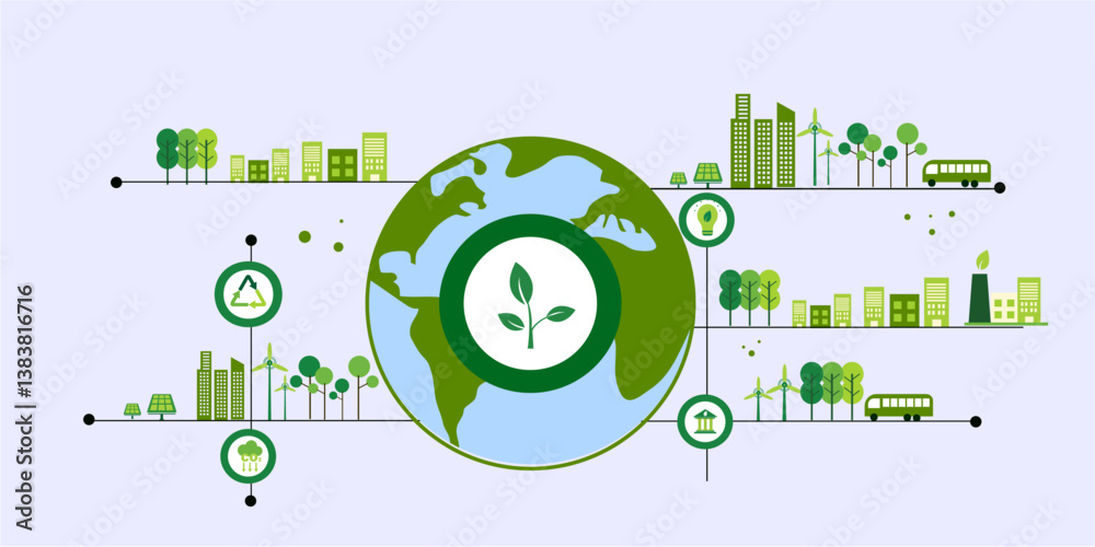 Fototapeta premium ecological sustainable development carbon free city with icon vector concept