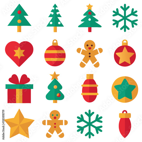 Tableau sur toile Christmas icon set with holiday symbols like Santa snowman tree and gifts
