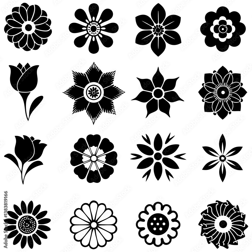 Floral Vector Silhouette Bundle With Isolated Background Floral Vector Silhouette Bundle With Isolated Background