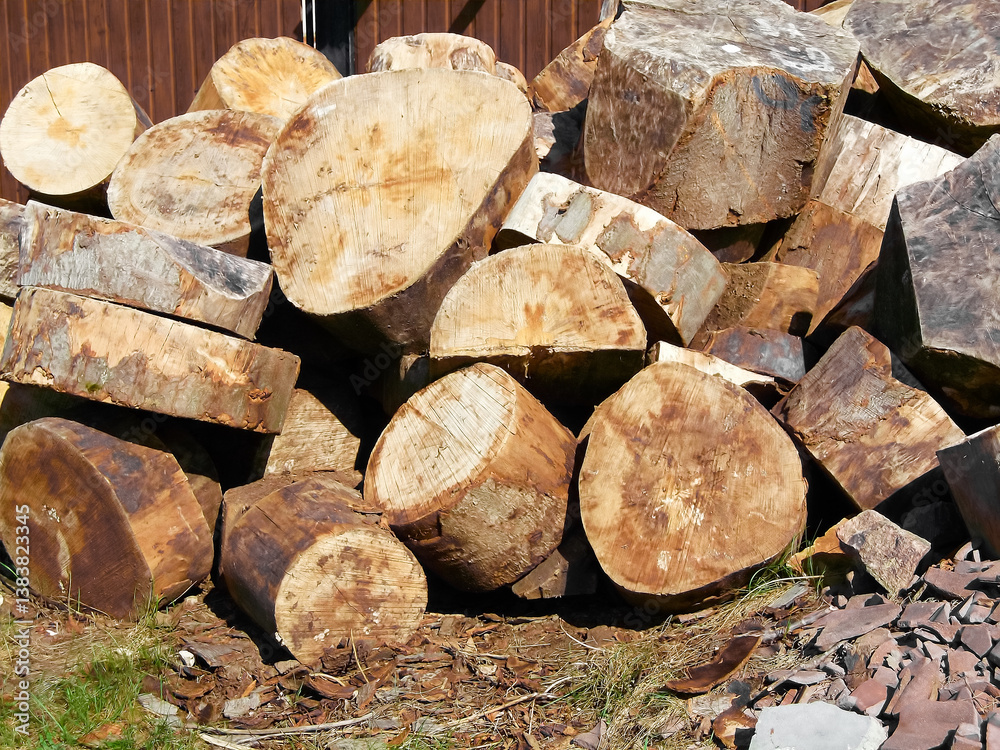 Holzstämme in Scheiben auf einem Haufen