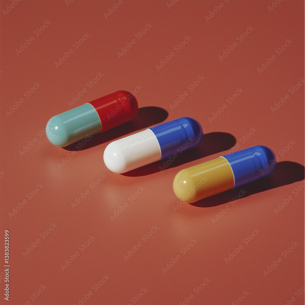 A series of different colored medical pills neatly arranged on a flat surface A series of different colored medical pills neatly arranged on a flat surface