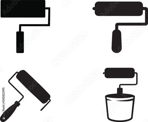 Simple Black and White Paint Roller and Bucket Icons