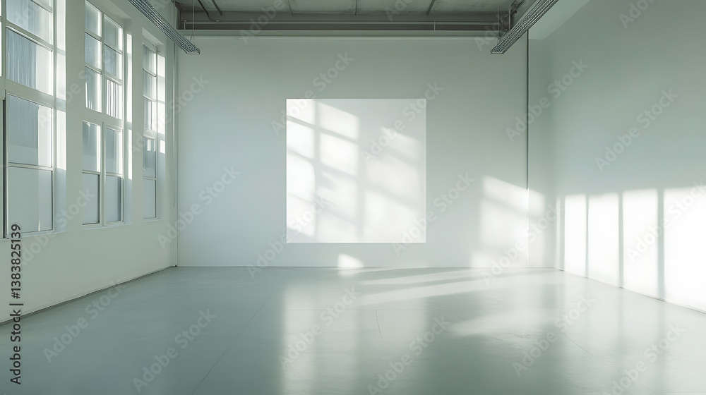 Obraz premium Front view on bright studio room interior with empty poster