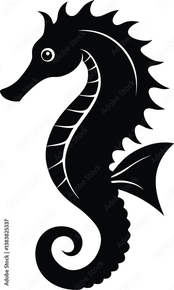 Fototapeta premium Elegant Seahorse Silhouette Vector & Marine Life Icon