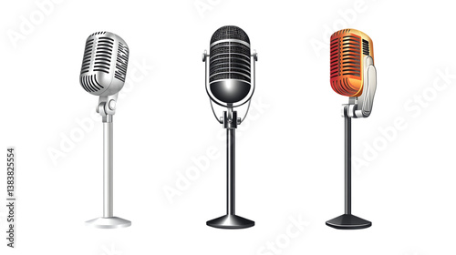 Pack of Microphone set Against Transparent Background for Music Production, Podcasting, or Audio Equipment Design Projects photo