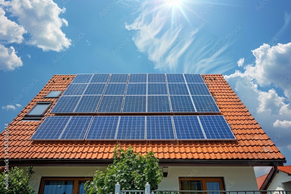 Fototapeta premium Solar panels on a house roof