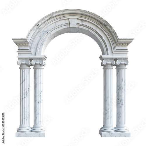 Elegant Marble Archway with Classic Columns, Perfect for Architectural and Historical Design Projects, Isolated on White Background photo