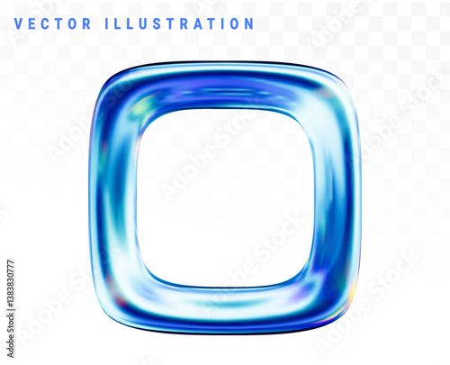 3D holographic shape. Abstract glass liquid form. 3d vector illustration