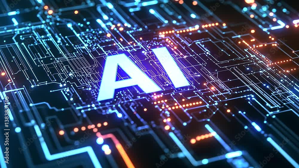visually striking AI text in a raw, grunge-inspired style, merging distressed textures with futuristic neon glow effects. The design represents the chaotic beauty of artificial