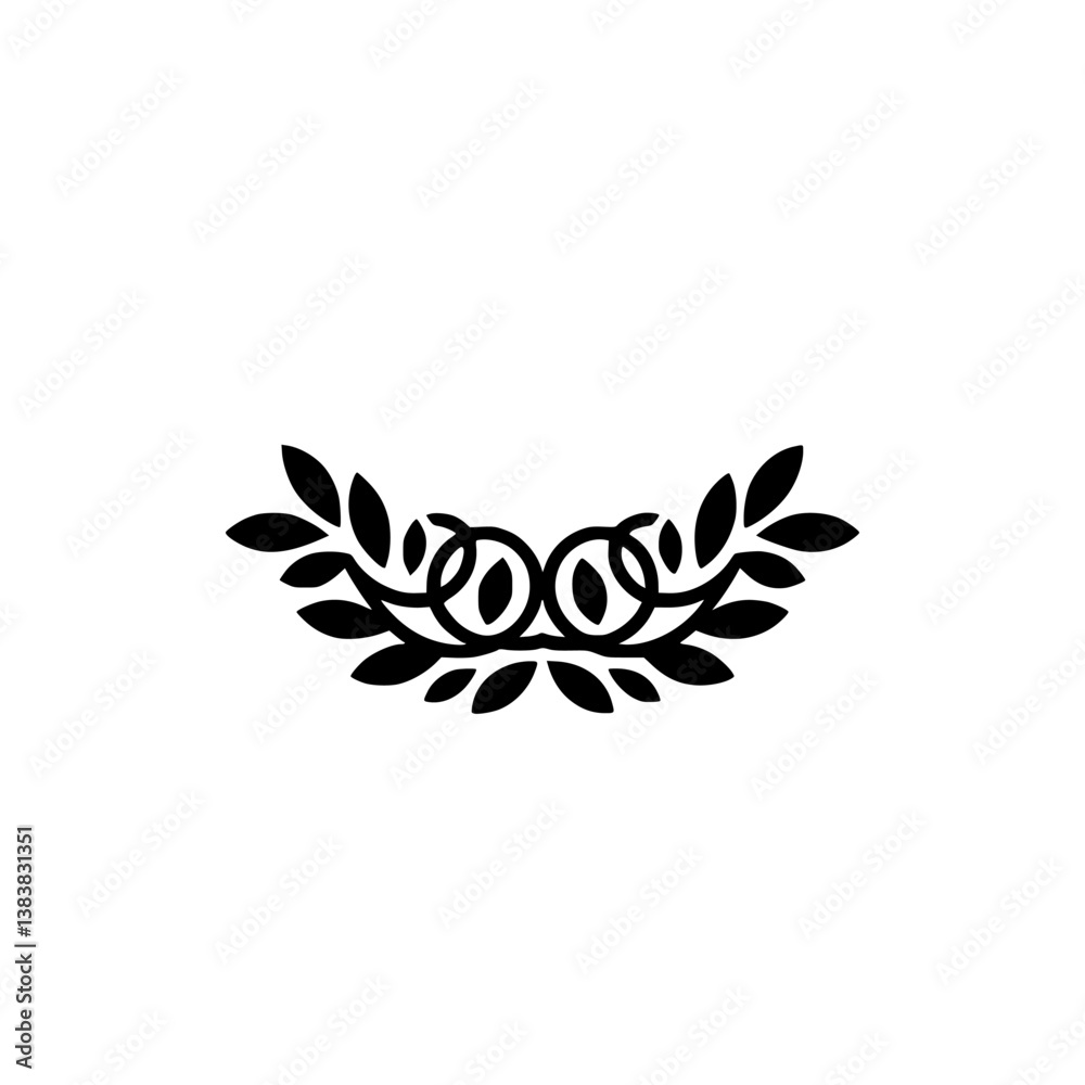 Obraz premium Elegant Black Leafy Emblem on White Background