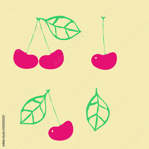 Wallpaper Mural Decorative colored cherry. Hand drawn. Torontodigital.ca