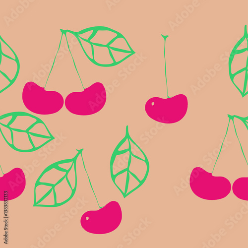 Wallpaper Mural Horizontal stylized  colored cherry. Hand drawn. Torontodigital.ca