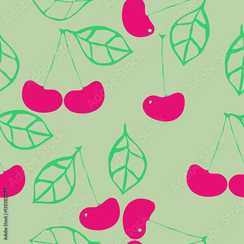 Wallpaper Mural Seamless doodle  colored cherry. Hand drawn. Torontodigital.ca