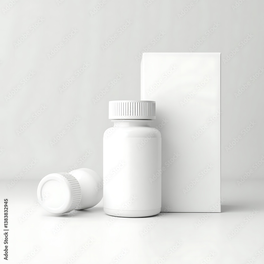 Realistic Pill Bottle and White Box Mockup – Clean Pharmaceutical Packaging Design for Branding and Product Presentation Realistic Pill Bottle and White Box Mockup – Clean Pharmaceutical Packaging Design for Branding and Product Presentation