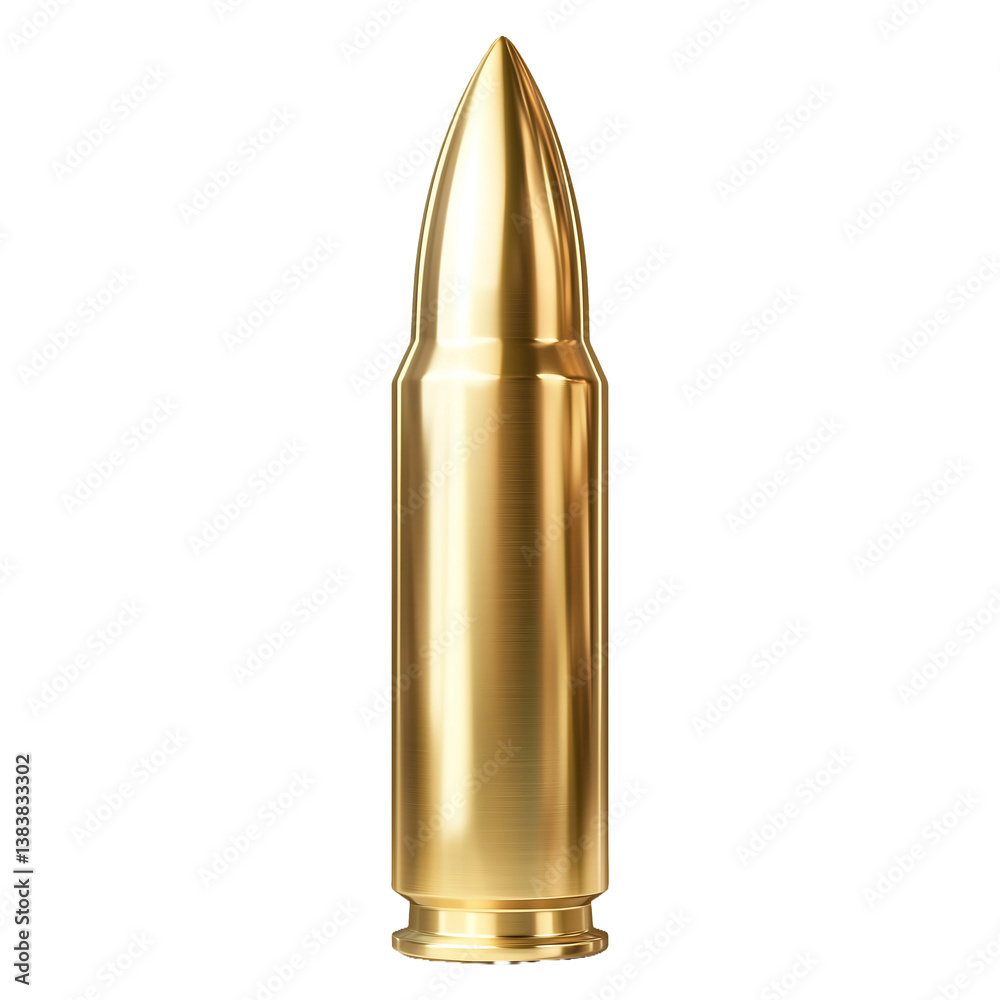Gold Bullet Shell with Polished Finish, Isolated on White Background for Military and Ammunition-Themed Design Projects Gold Bullet Shell with Polished Finish, Isolated on White Background for Military and Ammunition-Themed Design Projects