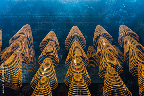 Incense spirals in a Taoist and Chinese Buddhist temple in Macau