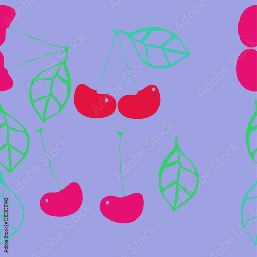 Wallpaper Mural Horizontal arrangement  colored cherry. Hand drawn. Torontodigital.ca