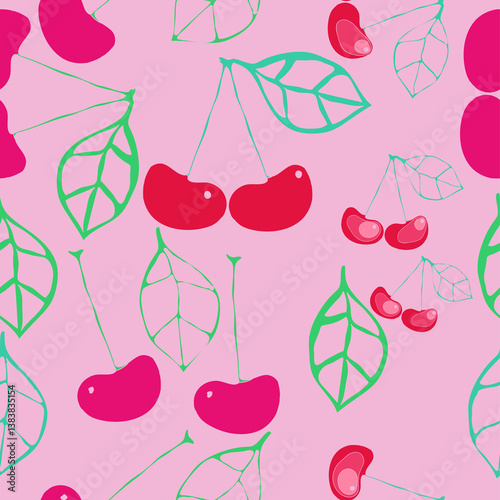 Wallpaper Mural Seamless composition colored cherry. Hand drawn. Torontodigital.ca