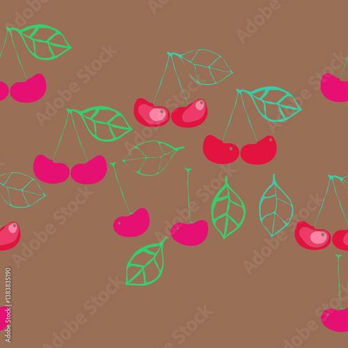 Wallpaper Mural Horizontal pattern  colored cherry. Hand drawn. Torontodigital.ca
