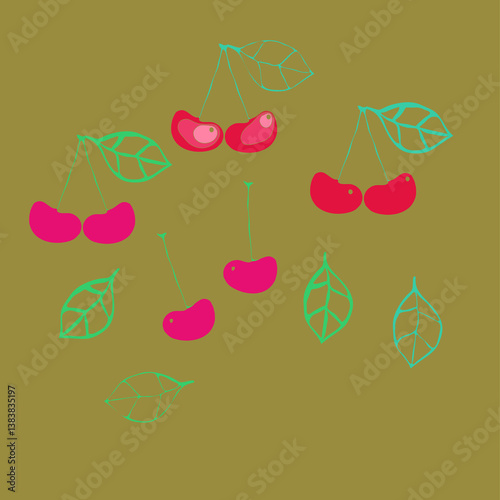 Wallpaper Mural Ornament  colored cherry. Hand drawn. Torontodigital.ca