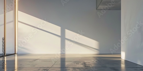 Bright Minimalistic White Empty Room with Soft Lighting  Featuring a Clean White Wall and Gray Concrete Floor  Offering Abundant Copy Space for Creative Design and Studio Settings