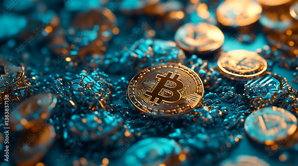Bitcoin crypto currency on a blue background