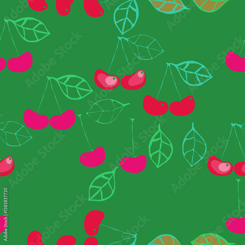 Wallpaper Mural Seamless doodle  colored cherry. Hand drawn. Torontodigital.ca