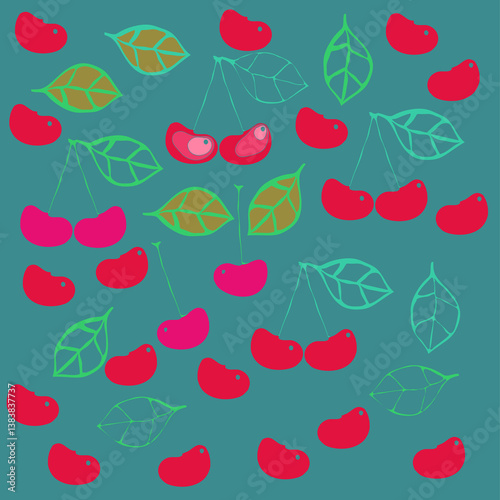 Wallpaper Mural Design  colored cherry. Hand drawn. Torontodigital.ca