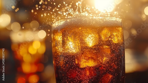 Sparkling soda at sunset cafe