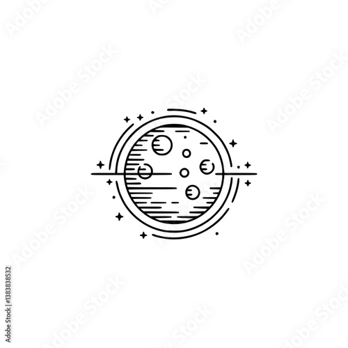 Minimalist Moon Illustration with Stars and Lines: Modern Black and White Logo