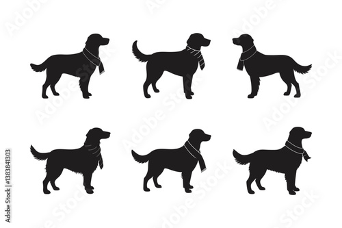 golden retriever holiday scarf vector art silhouette