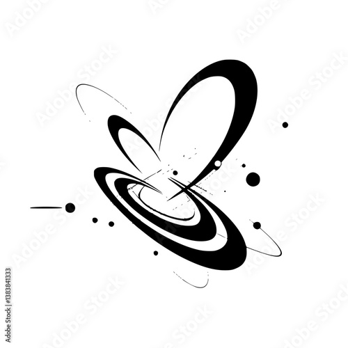 Abstract Black & White Vector: Orbital Shapes & Lines on Light Background