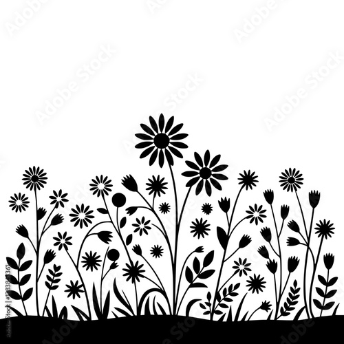 Black and White Floral Silhouette: Daisy Field Design