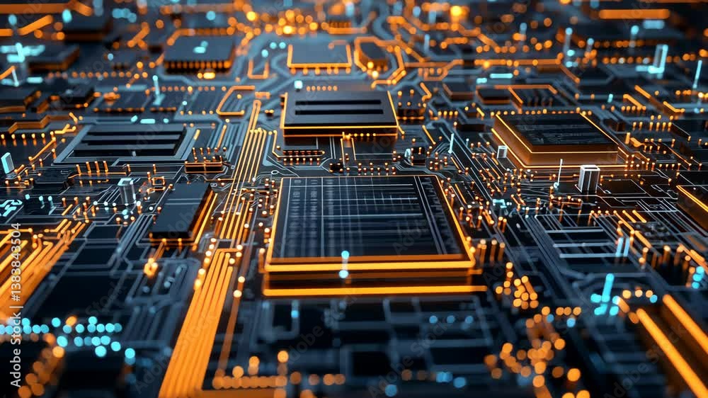 Dynamic video of glowing circuitry running through a modern PCB Dynamic video of glowing circuitry running through a modern PCB
