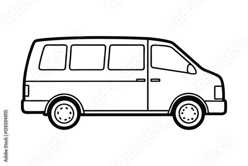 A clip art of Minivan outline illustration on white background