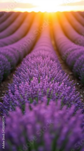 Vibrant lavender field at sunset showcasing natural beauty