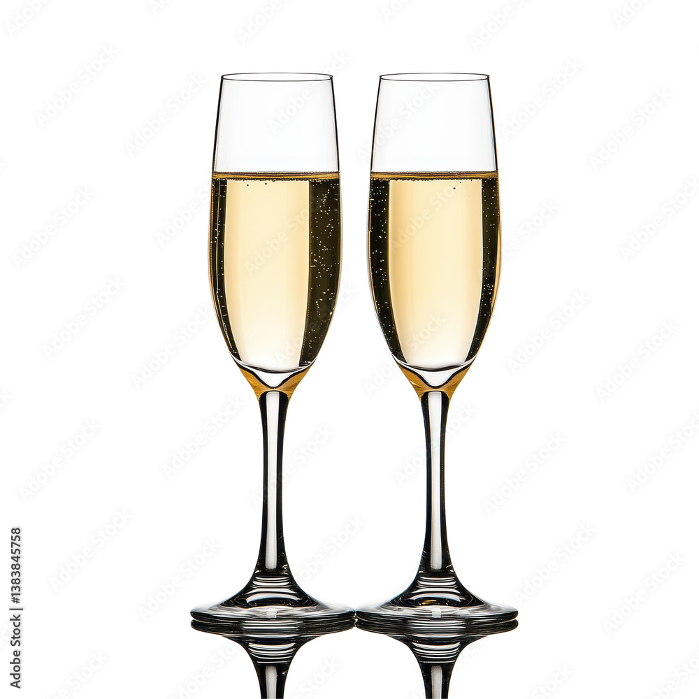 Celebrating with two elegant champagne flutes on a Transparent background for special occasions, two champagne flutes on a PNG background