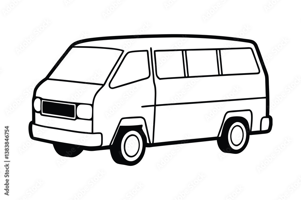 A clip art of Minivan outline illustration on white background A clip art of Minivan outline illustration on white background