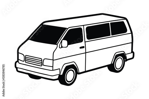 A clip art of Minivan outline illustration on white background