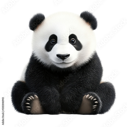 Cute panda sitting on a Transparent background with an adorable expression and fluffy fur details, Cute  panda. realistic PNG background