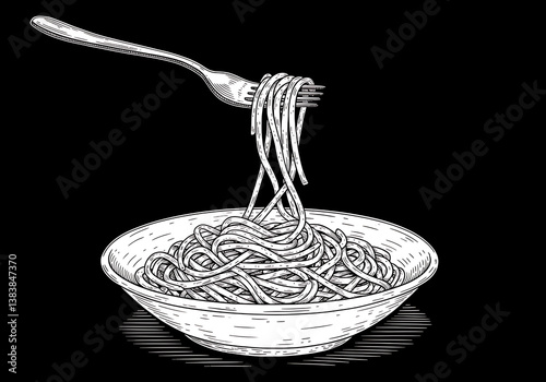 Spaghetti pasta illustration drawing food italian cuisine black background