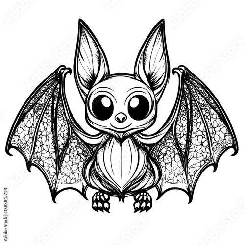 Cute bat coloring book vector art, Cute bat vector image